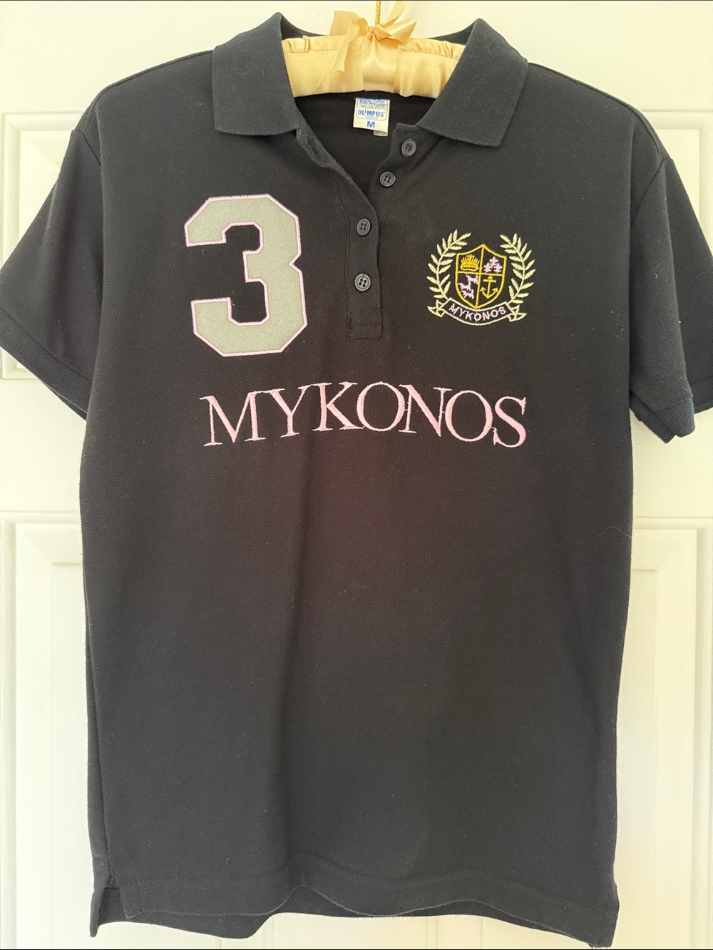 MYKONOS Ladies Black Polo Shirt with Crest and Number 3 - Size M